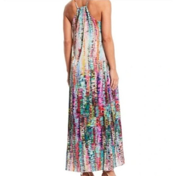 Nicole Miller NWT 1X Watercolor Abstract Print Satin Charmeuse Slip Maxi Dress - Picture 2 of 16